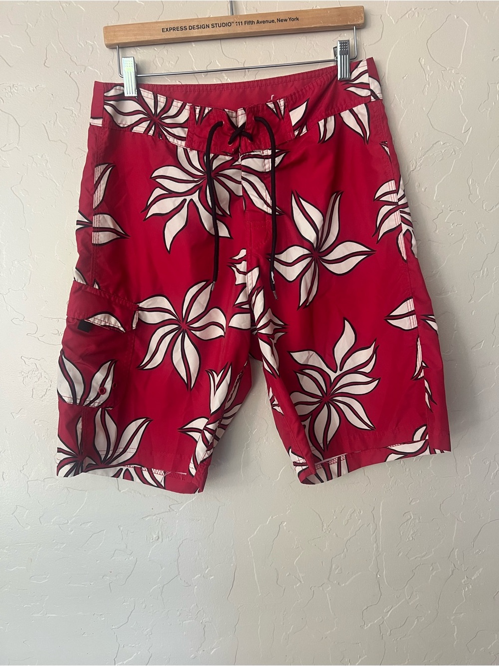 burnside Red and White Floral Board Shorts